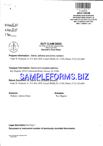 Iowa Quitclaim Deed Sample pdf free